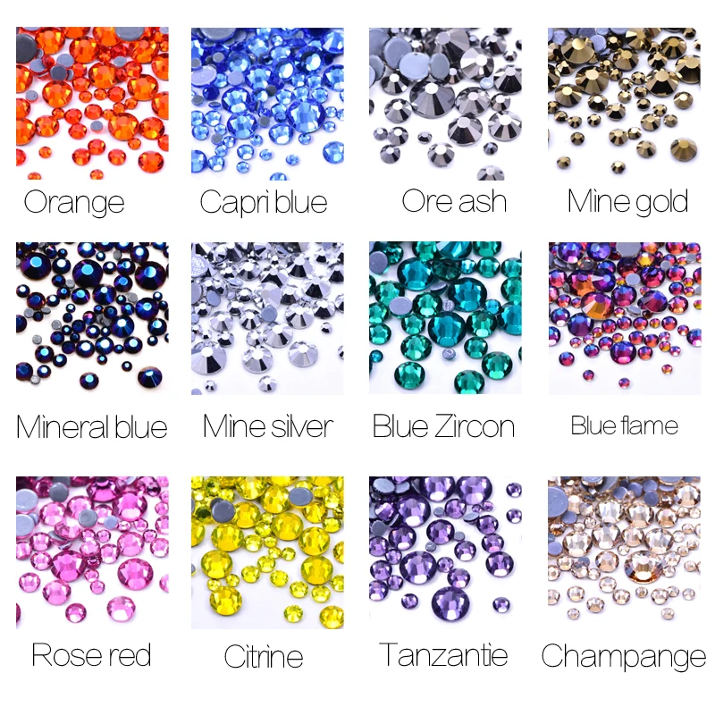 Colors Glitter Flatback Glass Crystal Hotfix rhinestone For Gymnastics dancing wedding Clothes Shoes 3D Nail Art Decoration