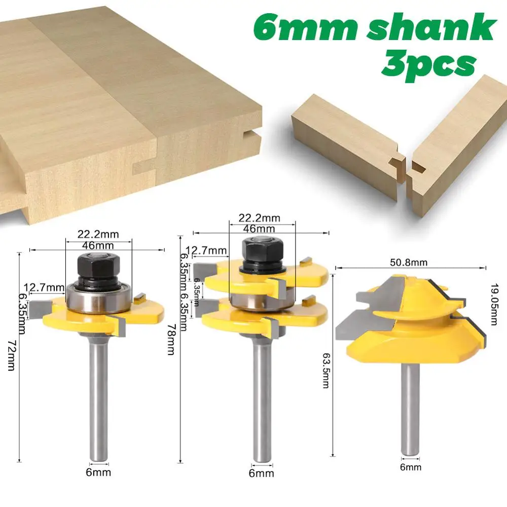 Tongue and Groove Router Bit Tool Set 1/4'' Shank With 45° Lock Miter Bit 1/4'' 6mm Shank - Solid Steel, Anti Kickback Design