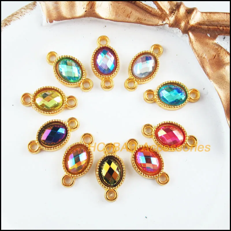 20Pcs Gold Color Oval Flower Mixed AB Acrylic Charms Connectors 8.5x16.5mm