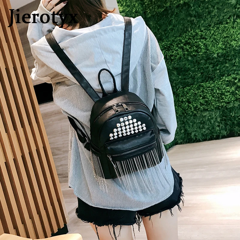 JIEROTYX Luxury Brand Backpacks Women Mini School Bags For Girls Rivet And Tassel Sac A Dos Femme PU Leather 2022 Mochila