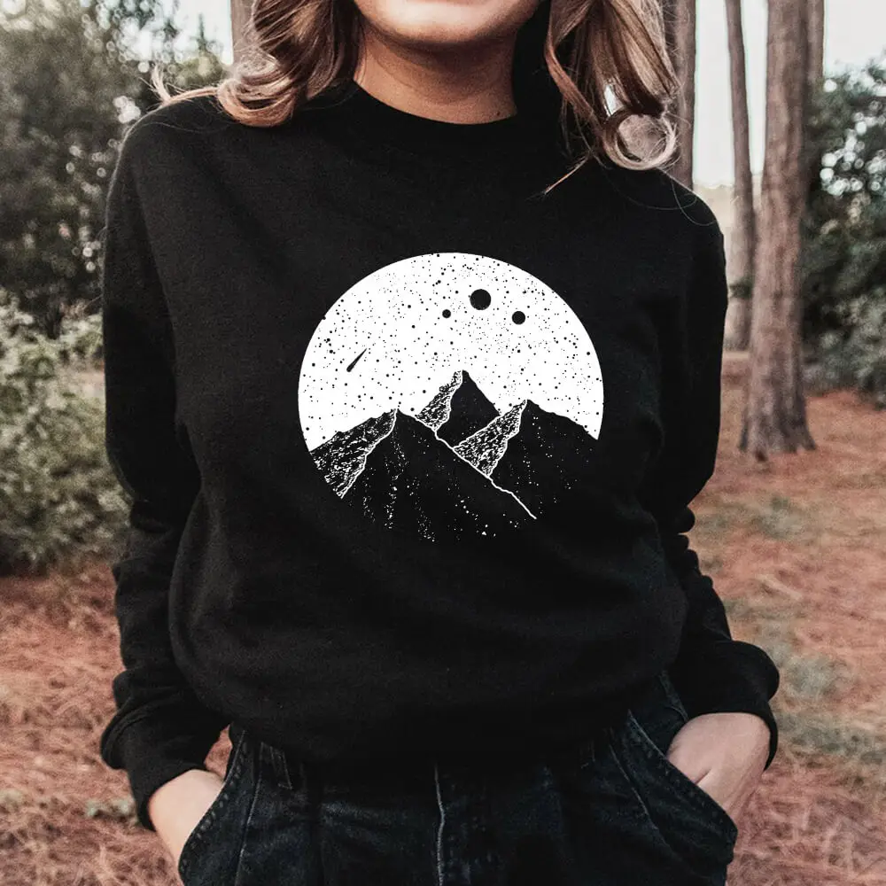 Moutains Sky Universe 100%Cotton Outdoors Sweatshirt Unisex Adventure Sweatshirts Spring Autumn Eco Life Long Sleeve Tops