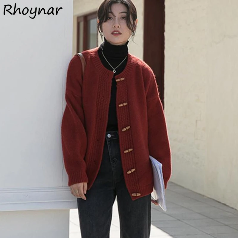 

Cardigan Women Preppy Style New Arrival Vintage Horn Button Sweater Spring Autumn All-match Loose Leisure O-neck Office Lady BF