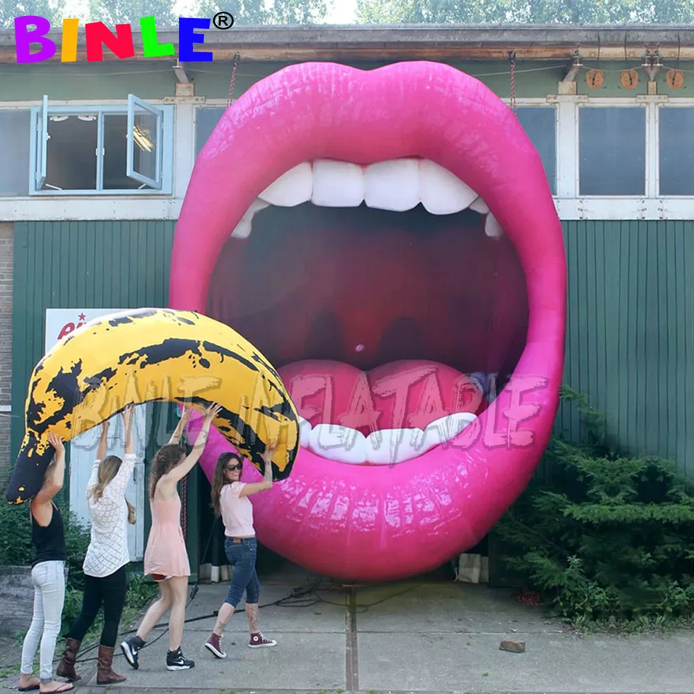 Stage background props red giant inflatable lip inflatable opening mouth for single party decororation