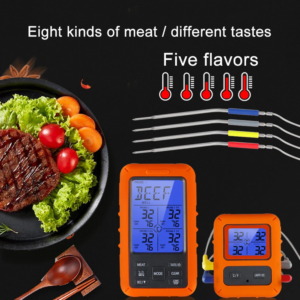 TS-TP40 Wireless Electronic Digital Display Backlight Food Cooking BBQ Oven Meat Grill Thermometer Timer Alarm