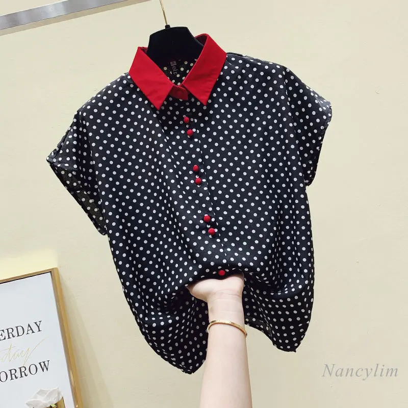 

2022 Summer New Elegant Polka Dot Blouses Women's Short Sleeve Shirt Office Lad Casual All-Match Tops Camisas De Mujer