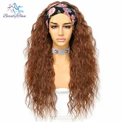 Synthetic Headband Wig for Women Kinky Curly Long Brown #30 Color Daily Wedding Party Travel Holiday Easy Wear Hair 2 Free Bands