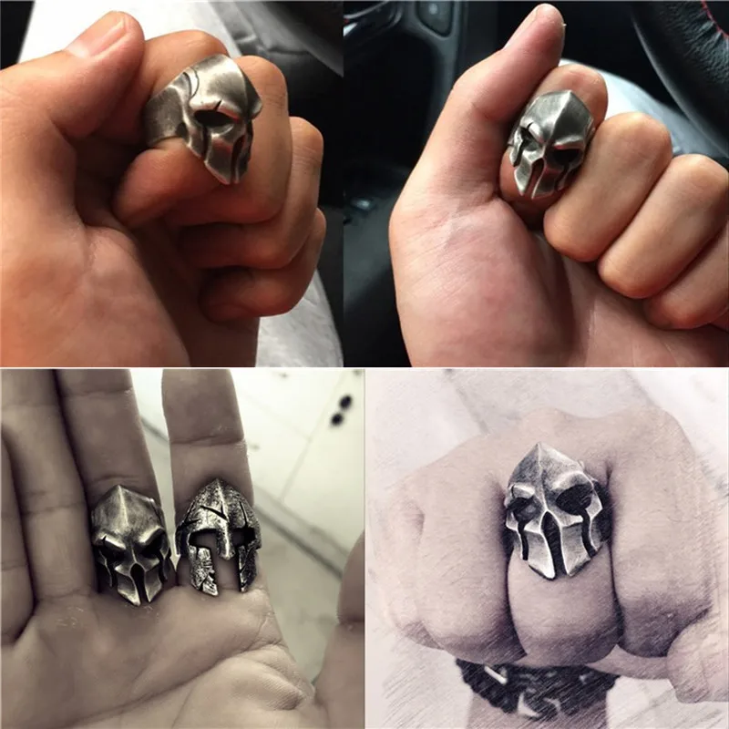 Retro Warrior Ring Spartan Mask Ring Men\'s Personality Retro Open Ring Steampunk Motorcyclist Hip Hop Rock Jewelry