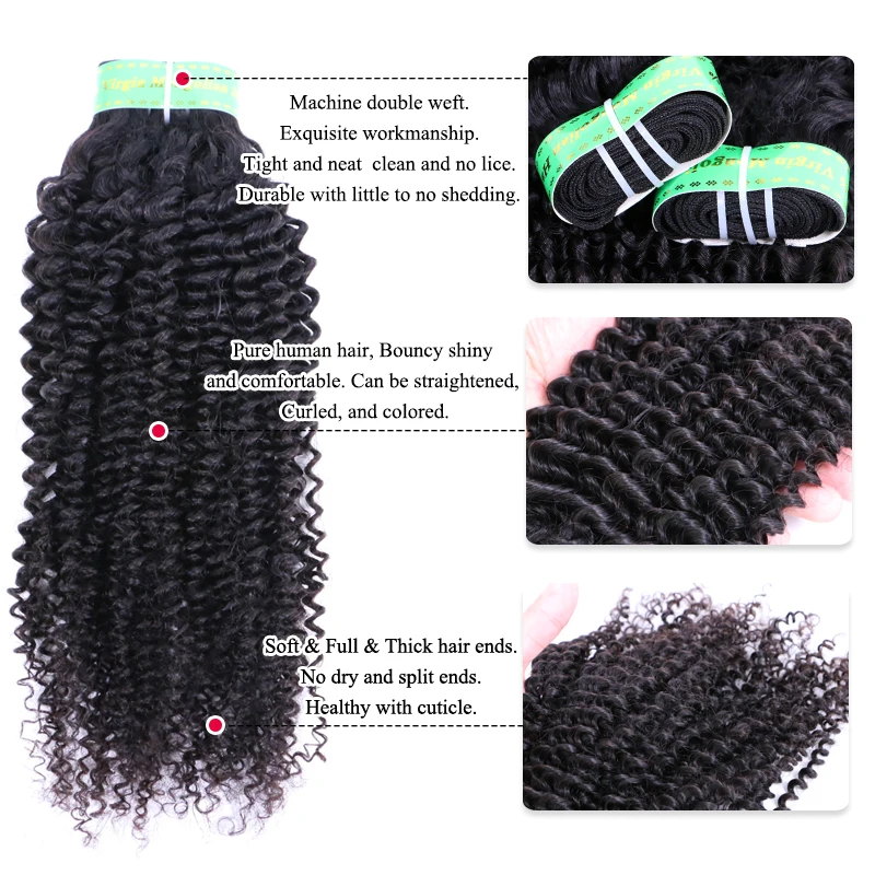 Queen Hair Products Mongolian Hair Kinky Curly 3 Bundles With Frontal Human Hair Bundles With Lace Frontal Virgin Human Hair