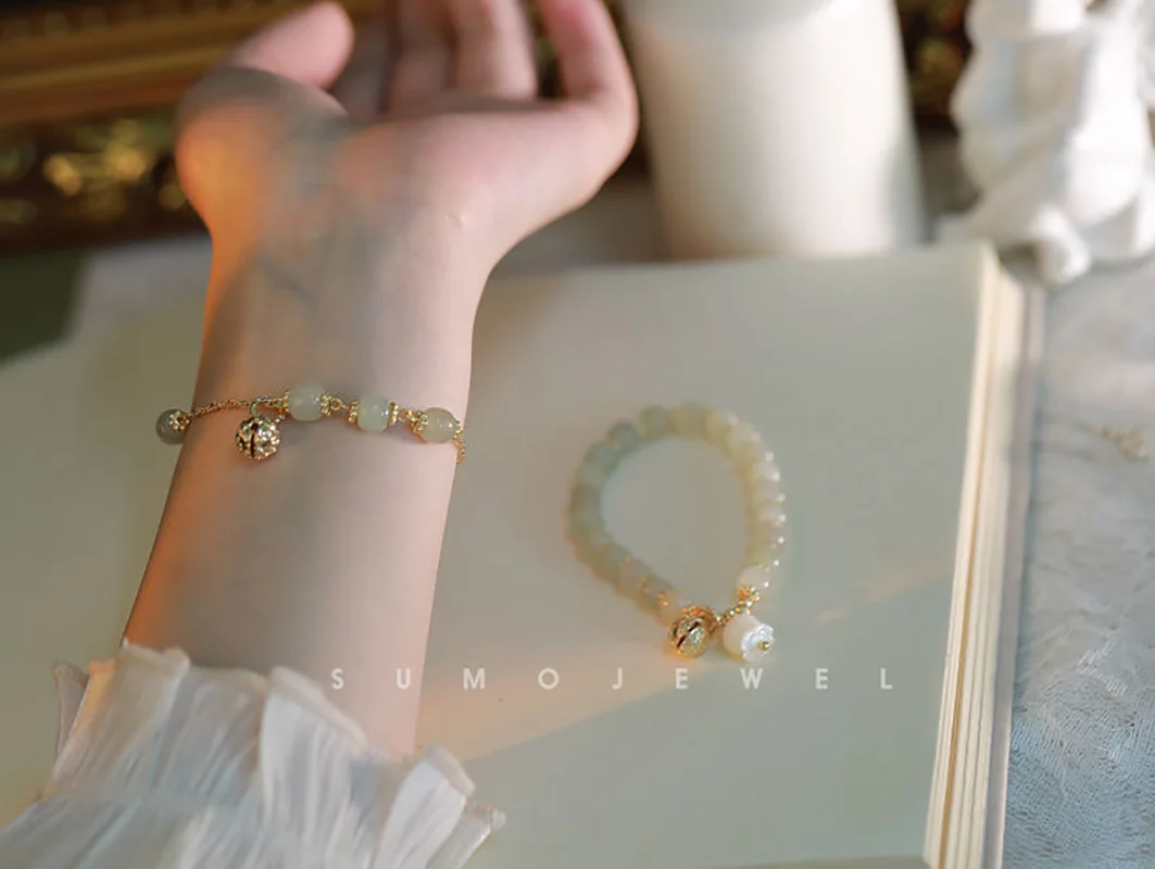 Hetian-pulsera de campana de jade para mujer, brazalete artesanal con incrustaciones de jade chino, joyería para muñeca, accesorio para vestido, envío directo