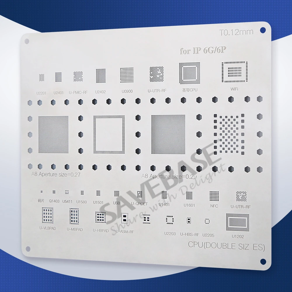 

SAVEBASE 0.12mm Thickness BGA Reballing Stencil Heated Directly for iPhone 6/6Plus Chip Repair