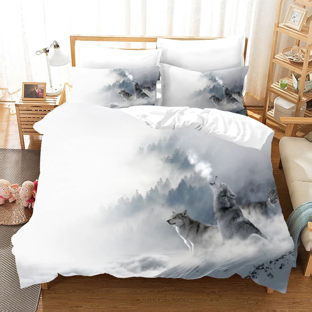 

3D White Wolf Bedding Set Aniaml Printing Duvet Cover Set Queen Comforter Bed Cover Set 2/3pcs Luxury Bedclothes Decoe Home