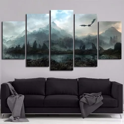 Obrazy na ścianę na płótnie Home Decor 5 sztuk gra o tron Dragon Skyrim obrazy do salonu modułowe wydruki plakat ramki