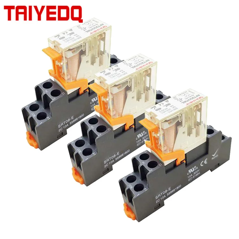 Machine Relay Coil General DPDT Micro Mini Electromagnetic Relay Switch with Socket Base AC 220V DC 12V 24V 220V 5/8Pins