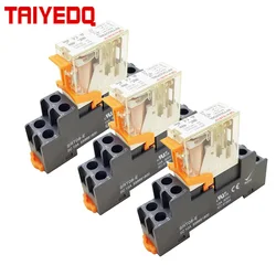 Machine Relay Coil General DPDT Micro Mini Electromagnetic Relay Switch with Socket Base AC  220V DC 12V 24V 220V 5/8Pins