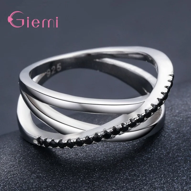 

Simple Trendy 925 Sterling Silver Opening Ring Multi-layer Line Cross Mosaic Zirconia Ring Bague Anillos For Women Jewelry