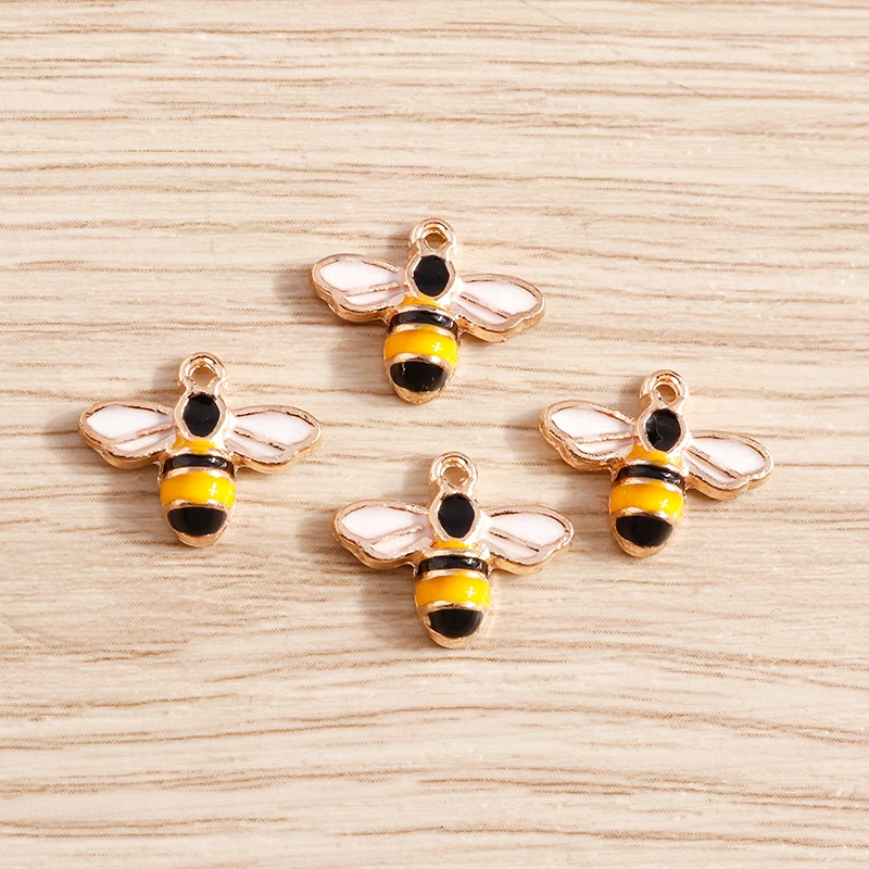 10pcs 14*12mm Cute Enamel Small Bee Charms Pendants for Making Drop Earrings Necklaces Bracelets DIY Handmade Jewelry Findings