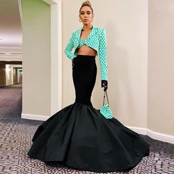 Elegant Black Long Mermaid Skirt Spanish Style Elastic Waist Satin Party Skirts Floor Length Women Skirts Falda de sirena