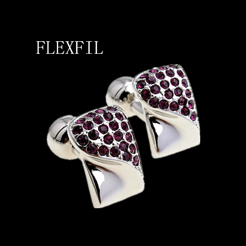 FLEXFIL Luxury shirt cufflinks for men's Brand cuff buttons cuff links gemelos High Quality crystal wedding abotoaduras Jewelry