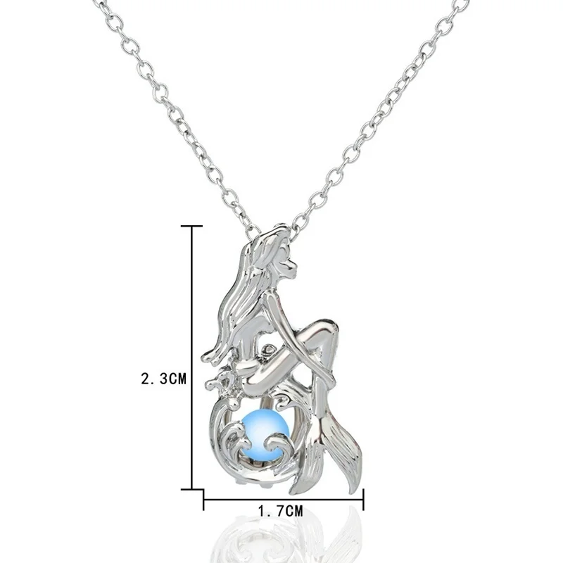 New Trendy Mermaid Shape Pendant Necklace Women\'s Necklace Fashion Metal Mermaid Luminous Stone Pendant Accessories Jewelry
