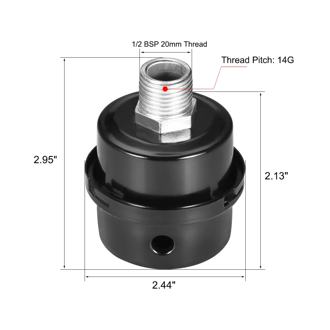 Uxcell 금속 공기 압축기 필터 소음기, 1/2 BSP 20mm 스레드, 2.95 "높이, 직경 2.44"