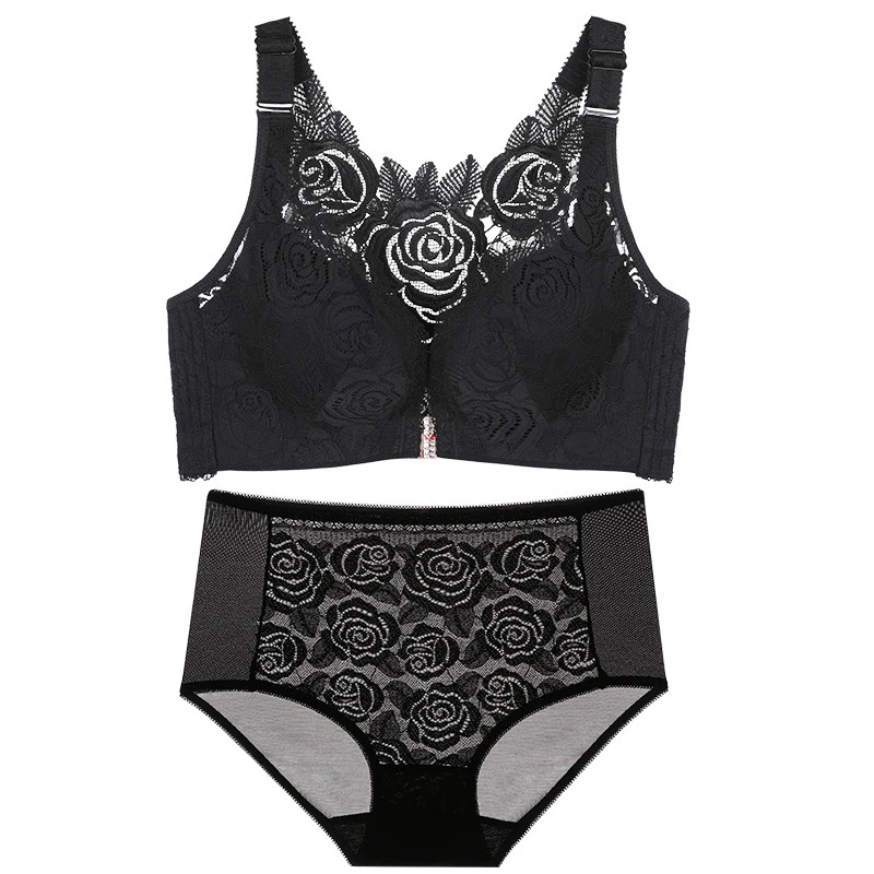 Front buckle rose beautiful back plus size bra set lingerie set Underwear women set 50D 115D