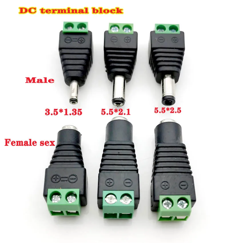 2 szt. żeńskie + 2 szt. męskie złącze DC 5,5 x 2,1 mm 5,5 * 2,5 mm 3,5 * 1,35 mm Adapter gniazda zasilania Wtyczka LED Strip Light