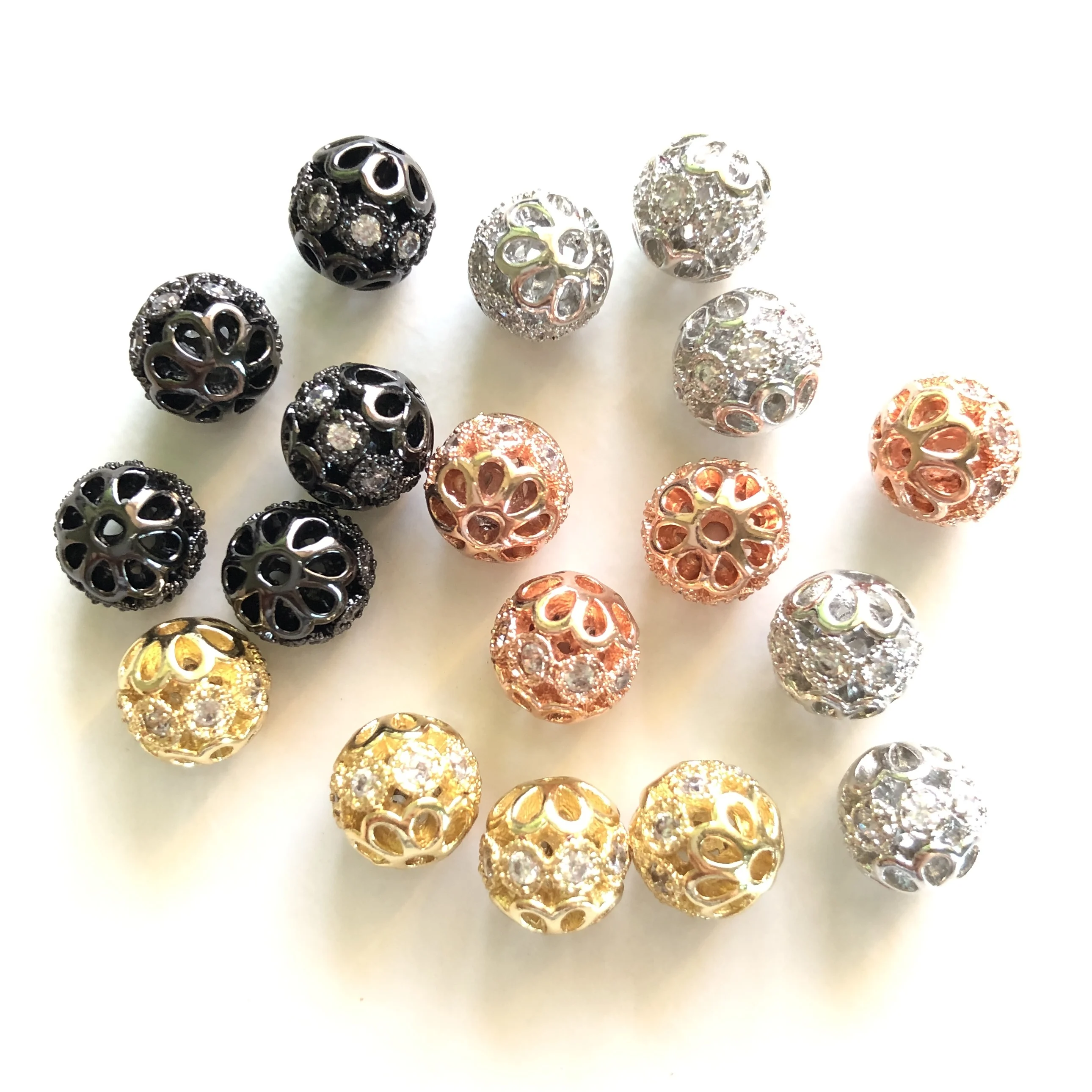 20pcs/Lot 8mm Clear Disco Bead for Bracelet Making Cubic Zirconia Micro Pave Gold-Plated Hollow Ball Spacer Jewelry Craft Supply