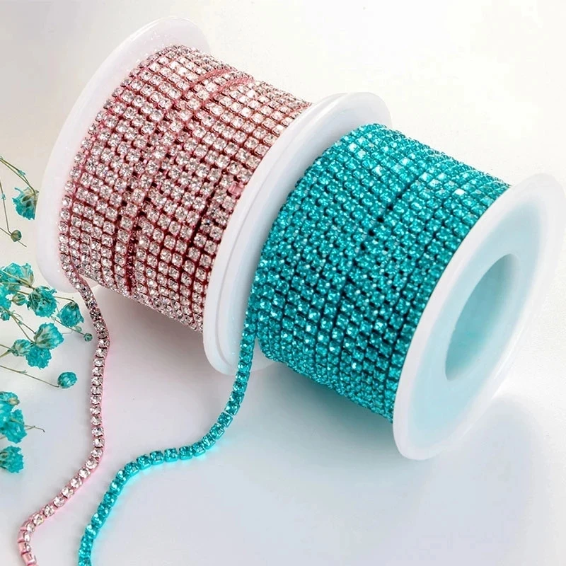 1Yard 10 Colors Sewing Crystal Rhinestone Chain SS6 SS8 Claw Glue-on Sew-on Rhinestone Trim Chain DIY Craft Accessories