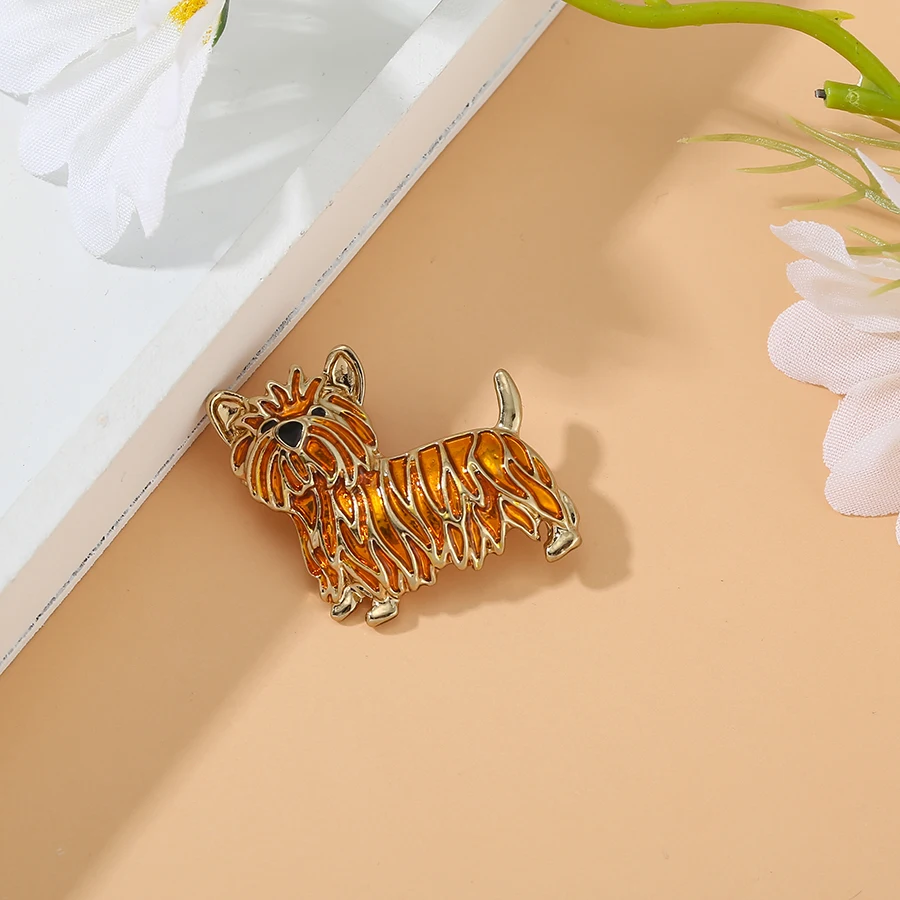 Buipoey Fashion Golden Longhair Dog Brooches For Boy Girls Yellow Enamel Animal Boutonniere Festival Jewelry Children Gifts