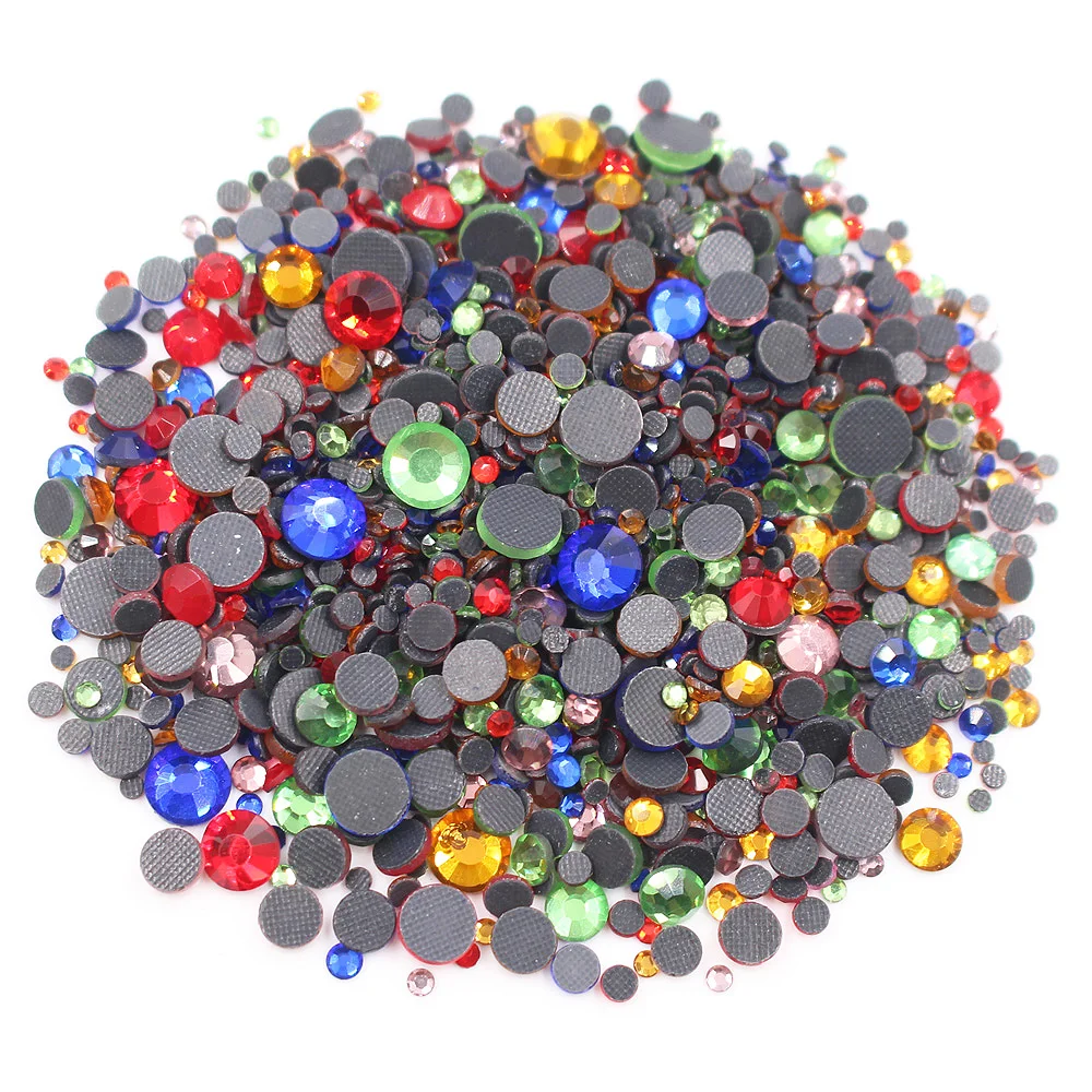 Mix Size Rhinestones for Clothes Gems, Round Flatback Crystals, Strass Trim Crafts Stones, DIY Glue On Hotfix Rhinestones