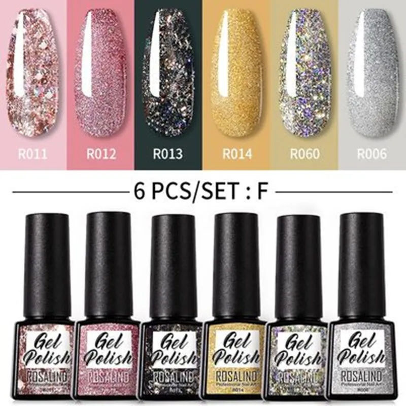 ROSALIND Nail Polish Set 6PCS Mixed Nail Polish Plastic Bottled Japanese Nail Color Glue