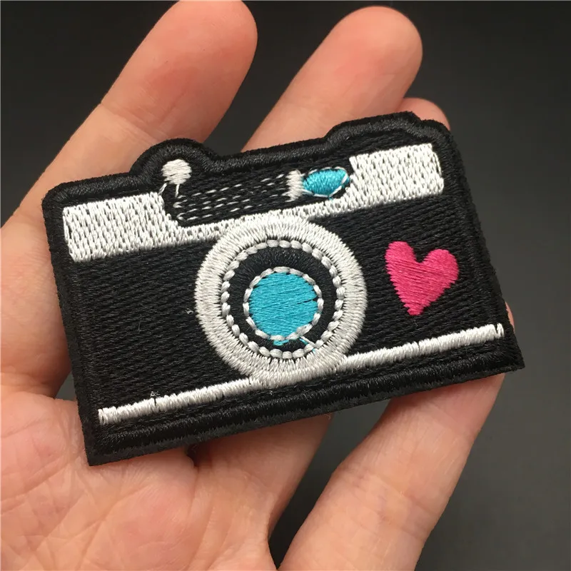 1PCS Cute Camera Size: 5.6x3.8cm Embroidery Stripe for Clothes Backpack Iron on Patch Sewing Clothing Sticker Applique DIY Badge