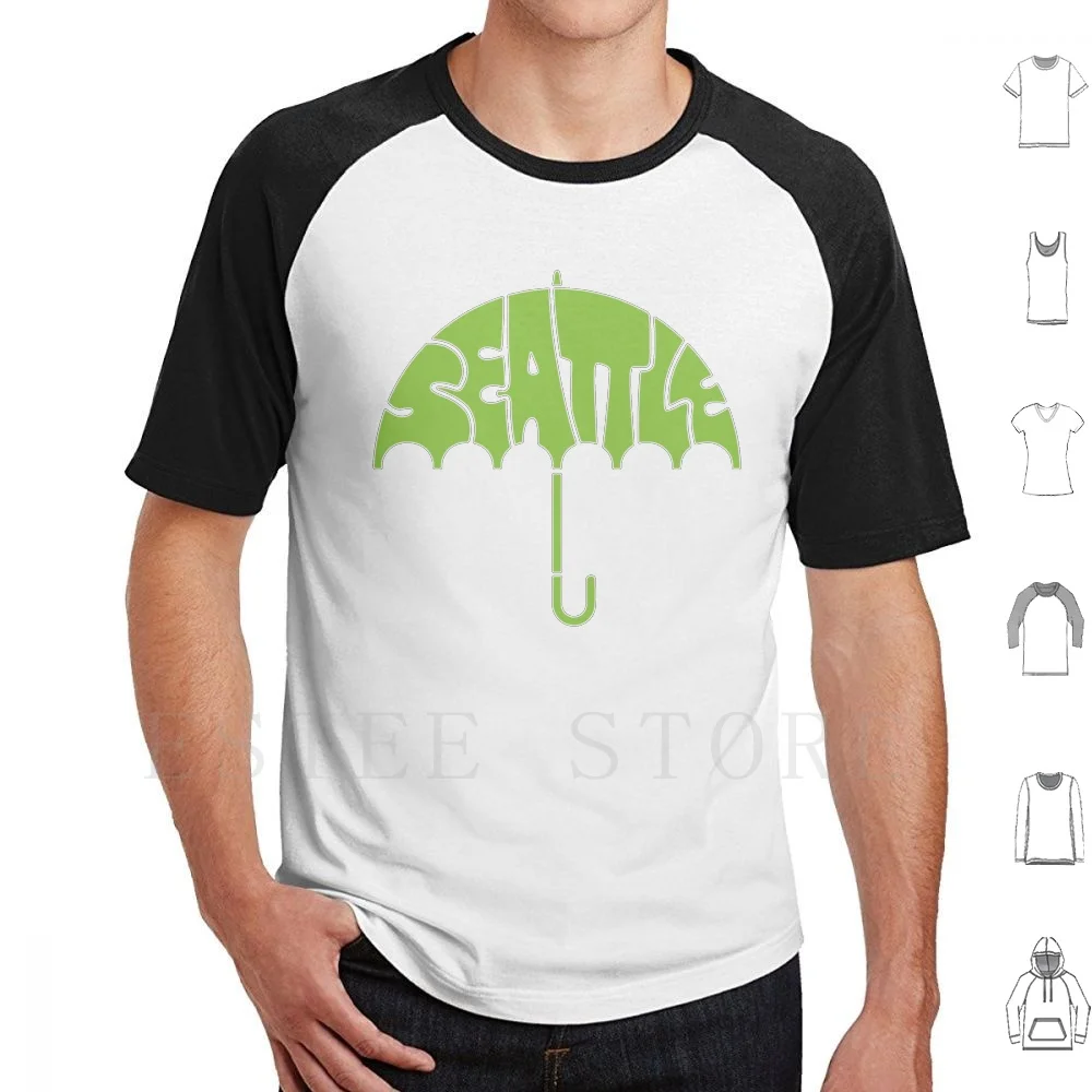 Camiseta Seattle Rain Umbrella para hombre, algodón 6xl, Seattle Umbrella Rain City Seatown Wet Pnw Pacific Northwest Seahawks Colors New