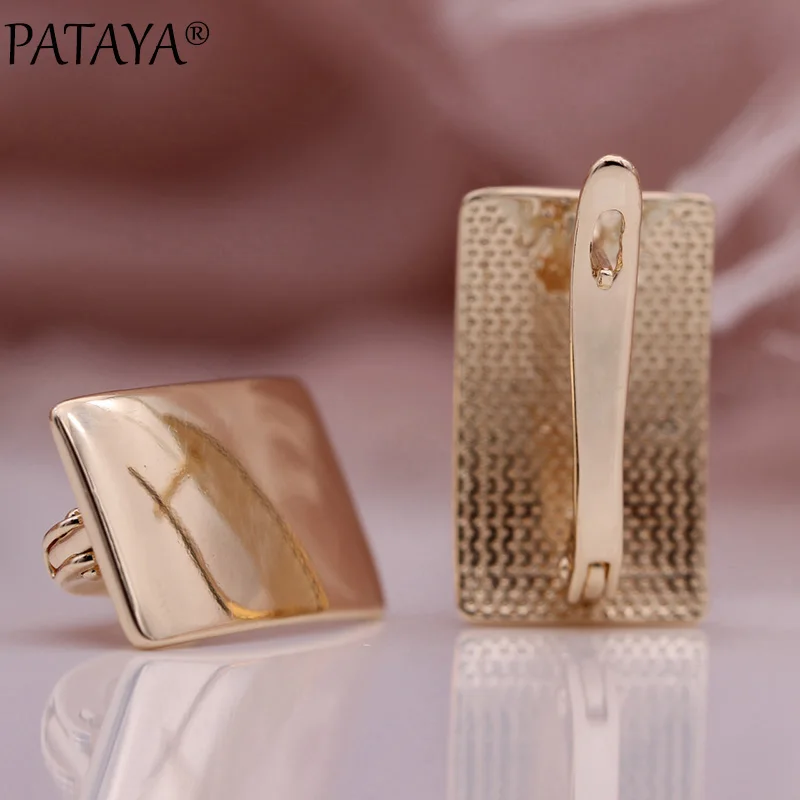 

PATAYA New Anniversary Glossy Dangle Earrings 585 Rose Gold Color Simple Square Earrings Women High Quality Fine Fashion Jewelry