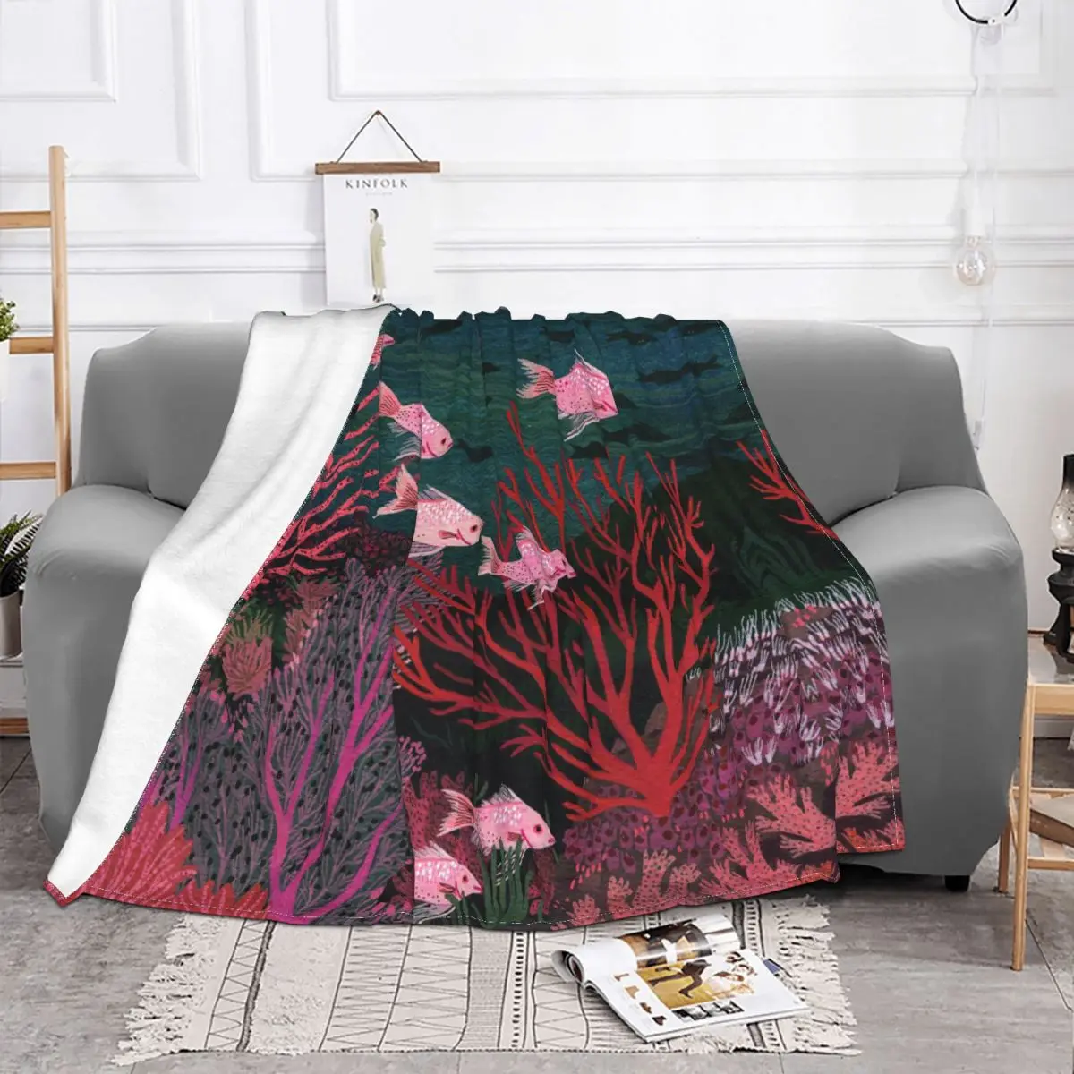 Cartoon Coral Fish Arrecife Blankets Velvet Deep Sea Lake Warm Throw Blankets for Home Couch Bed Rug