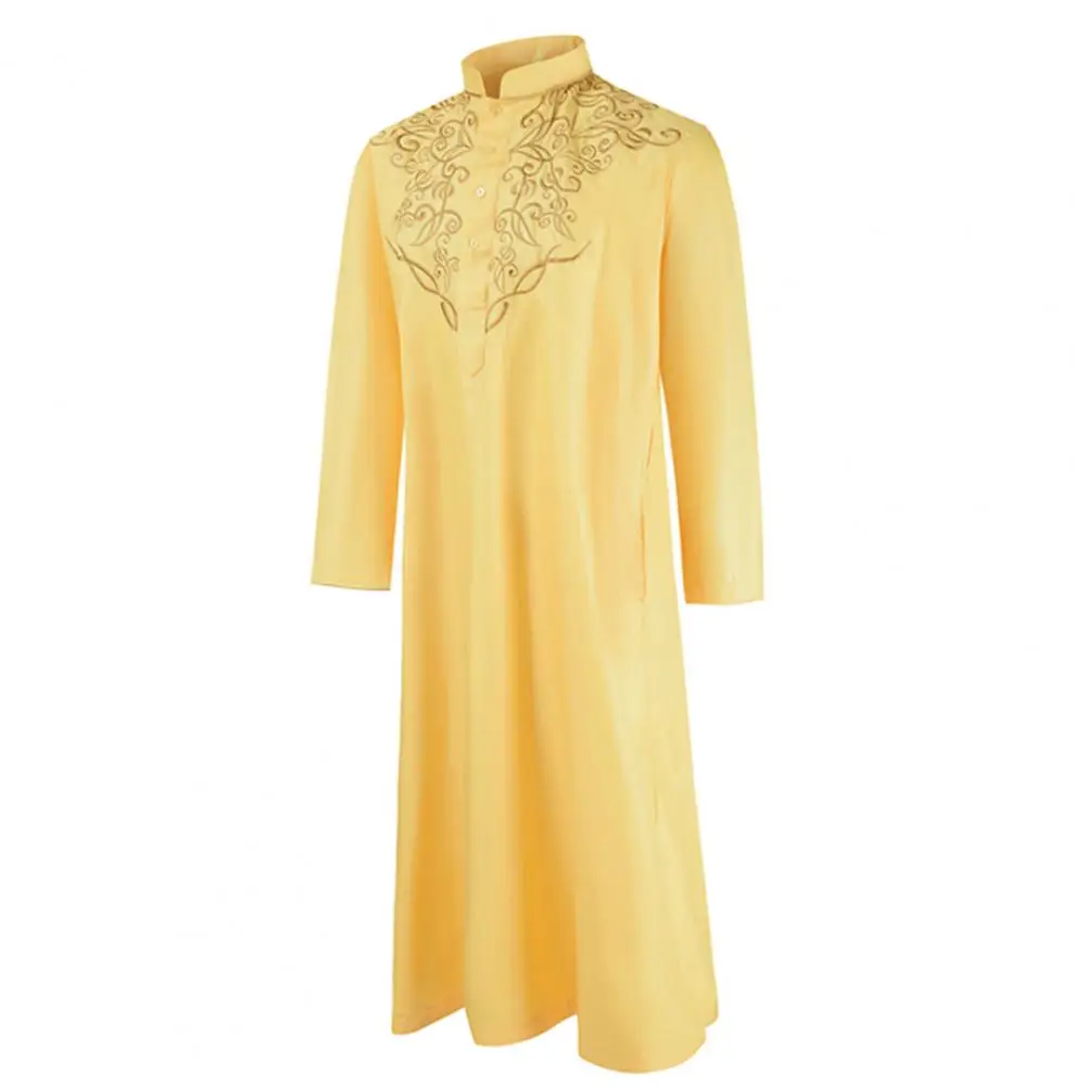 Loose Male Robe Embroidery Stand Collar Long Sleeve Robe Men Accessory for Daily Life