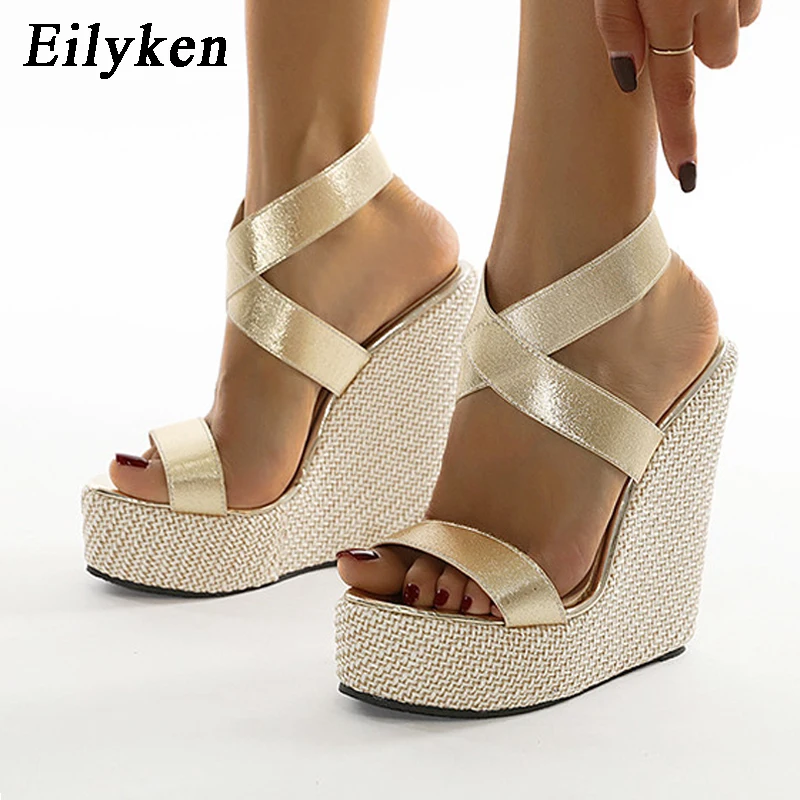 Eilyken Super High Peep Toe Gladiator Wedges Sandals Women Cover Heel Platform Fashion Summer Shoes Size 35-42