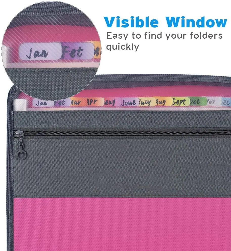 A4 Expanding File Folder with Sticky Labels,13 Pockets Accordion Document Organizer Expanding File Folder with Zipper Closure