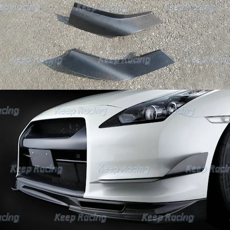 For Nissan R35 GTR CBA DBA Mines Style Carbon Fiber Front Bumper Canard Glossy Finish Splitter Fin Auto Kit Drift Racing Bodykit