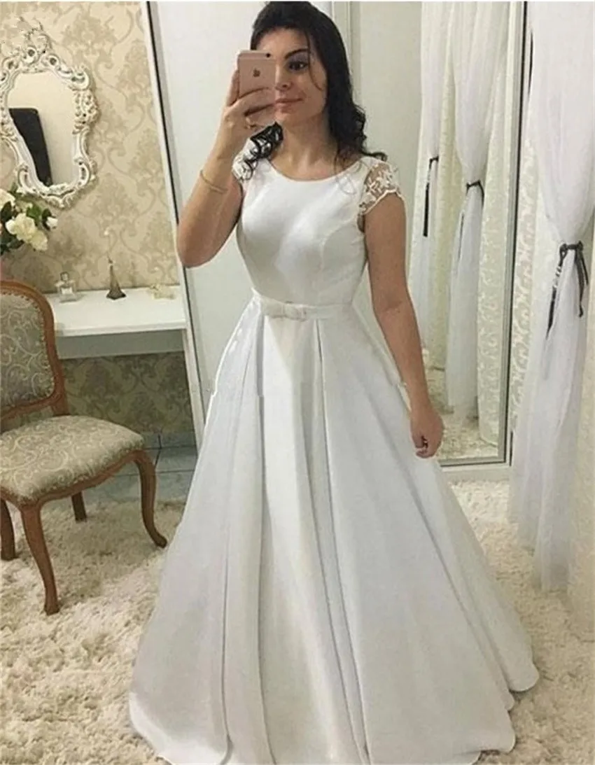 

Angelsbridep Cap-Shoulder A-Line Wedding Dress Vestidos De Novia Simple Design Backless Court Train Formal Wedding Bridal Gowns