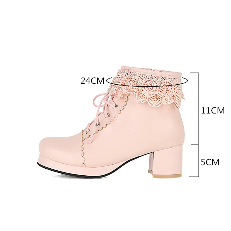 YQBTDL Pink White Black Chunky High Heel Lolita Shoes Butterfly-knot Faux Fur Tassel Womens Cosplay Princess Ankle Boots Winter