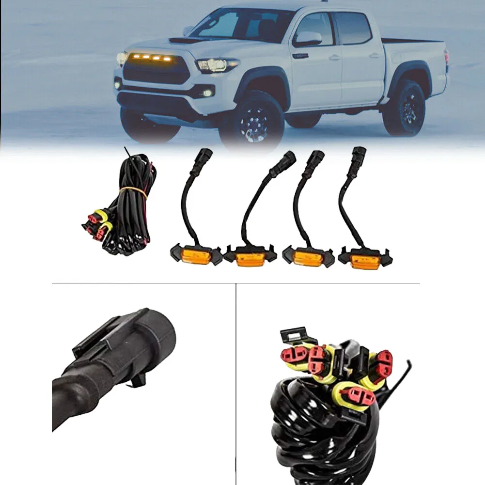 Car Accessories Front Grille Light assemblies with Wiring Harness Ket Lens Amber LED lights For Toyota Tacoma 2016 2017 ~ 2020