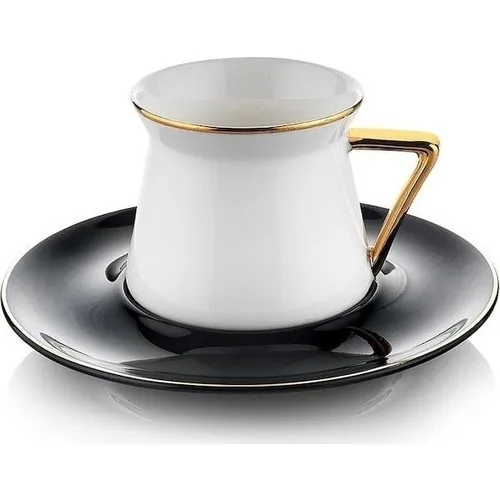 6 person Black Gold Color Porcelain Coffee Cup Pad Tea Coffee Cups Tea Coffee Sets Tea Coffee For Trophy Turkish tea Cup