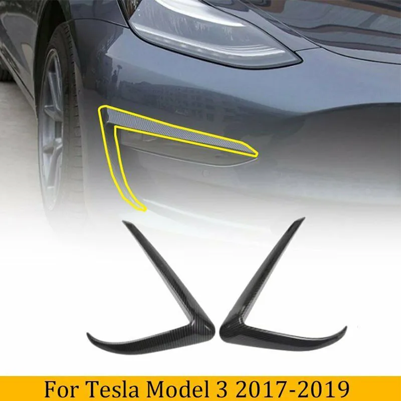 

Car Accessories Carbon Fiber & Black Stickers Front Fog Light Lamp Eyebrow Cover Trim Fit for Tesla Model 3 2017 2018 2019