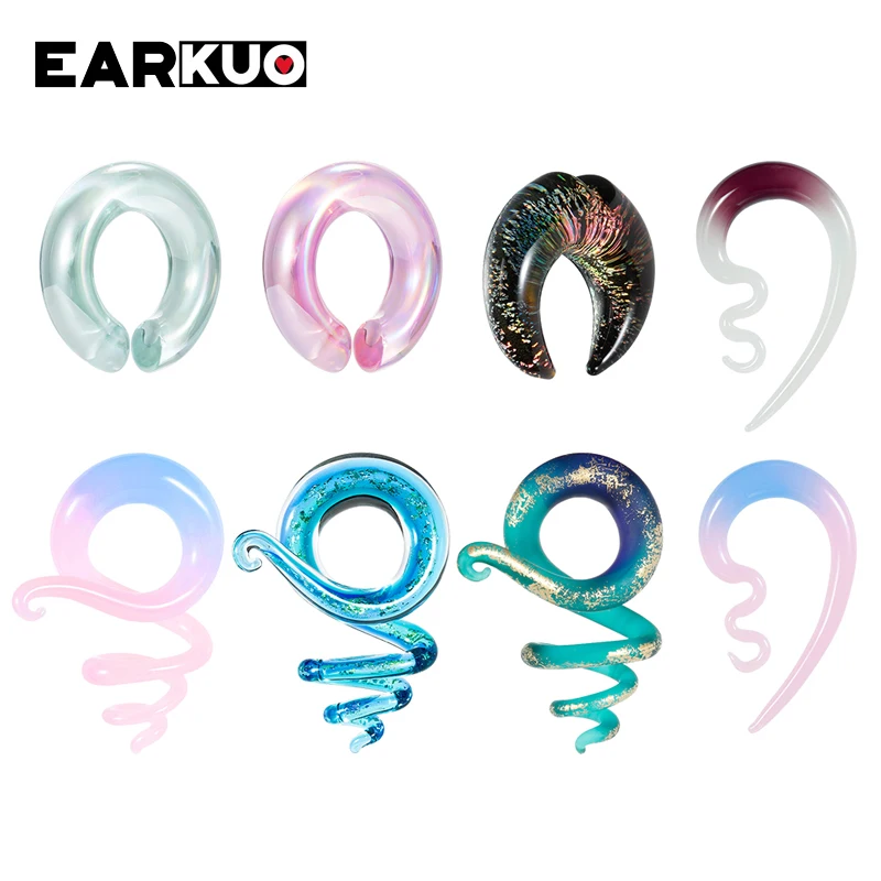 EARKUO Trendy Hot Selling Glass Round Spring Ear Weight Fashion Piercing Body Jewelry Earring Tunnels Gauges Stretchers 2PCS