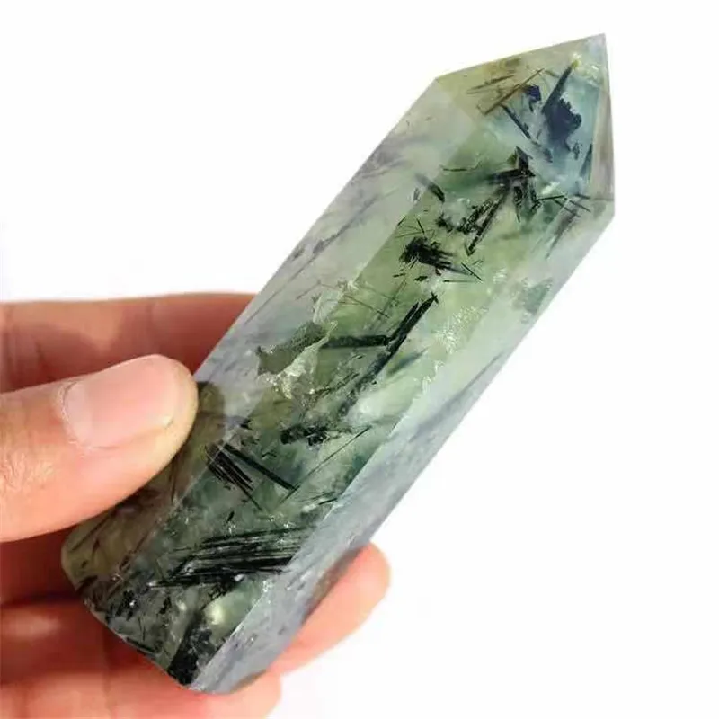 MOKAGY 1pc 80MM-90MM Natural Quartz Point Reiki Gemstone Wands Healing Green Prehnite Crystal Tower Point for Gift