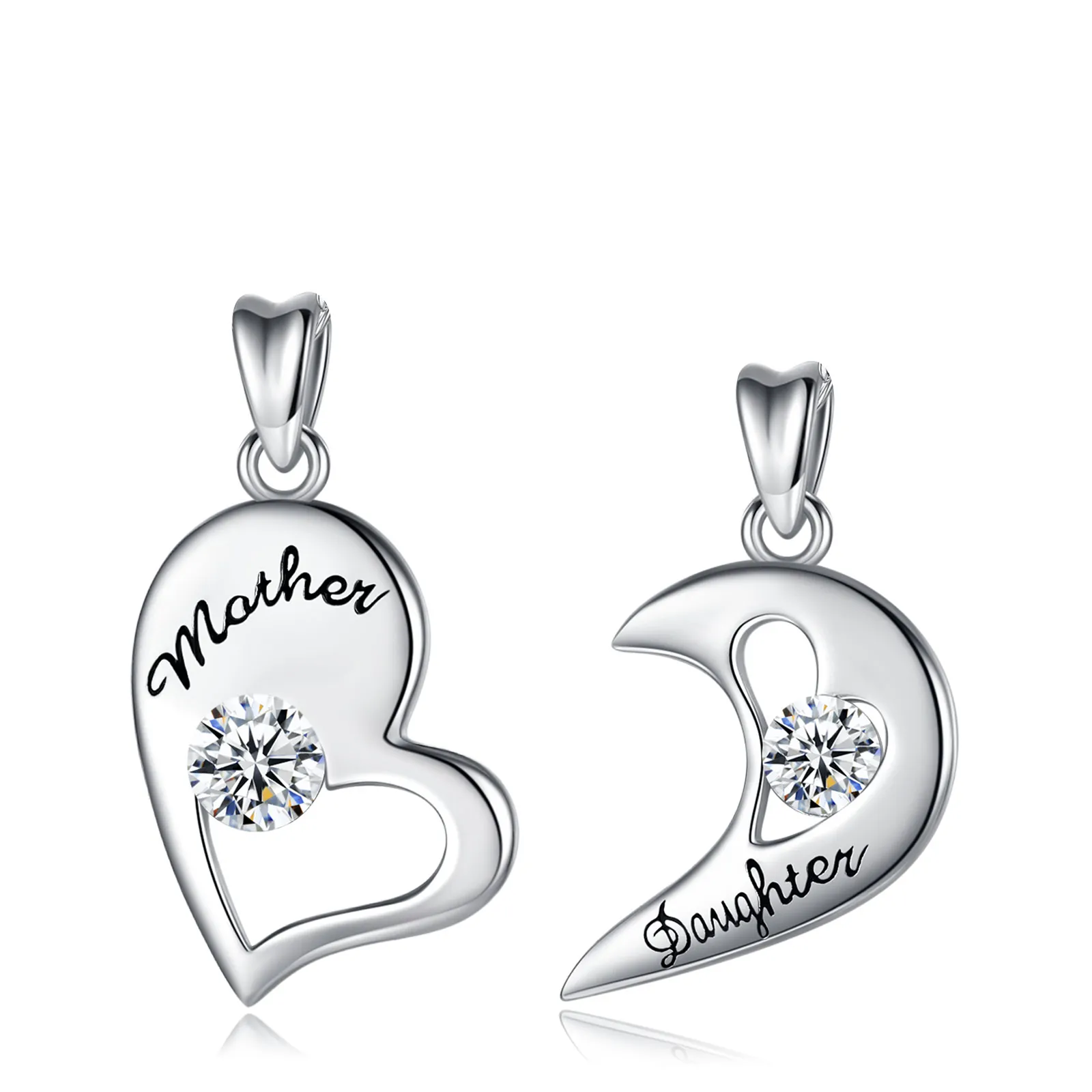 EUDORA 925 Sterling Silber Mutter Tochter Herz Anhänger Halskette Mode Einfache Silber Rose Gold Mom Tochter Schmuck für Frauen