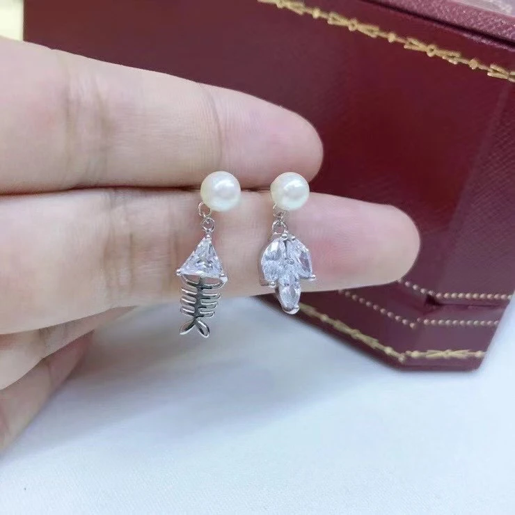 

Fish Bone 925 Sterling Silver Earrings Findings Settings Base Mountings Parts Mounts for Pearls Agate Crystal Stones 5 pairs/lot