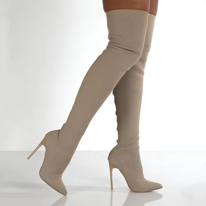 Botas hasta la rodilla para mujer, zapatos de tacón fino con punta estrecha, sin cordones, con cremallera, Sexy, para fiesta y Club, Invierno