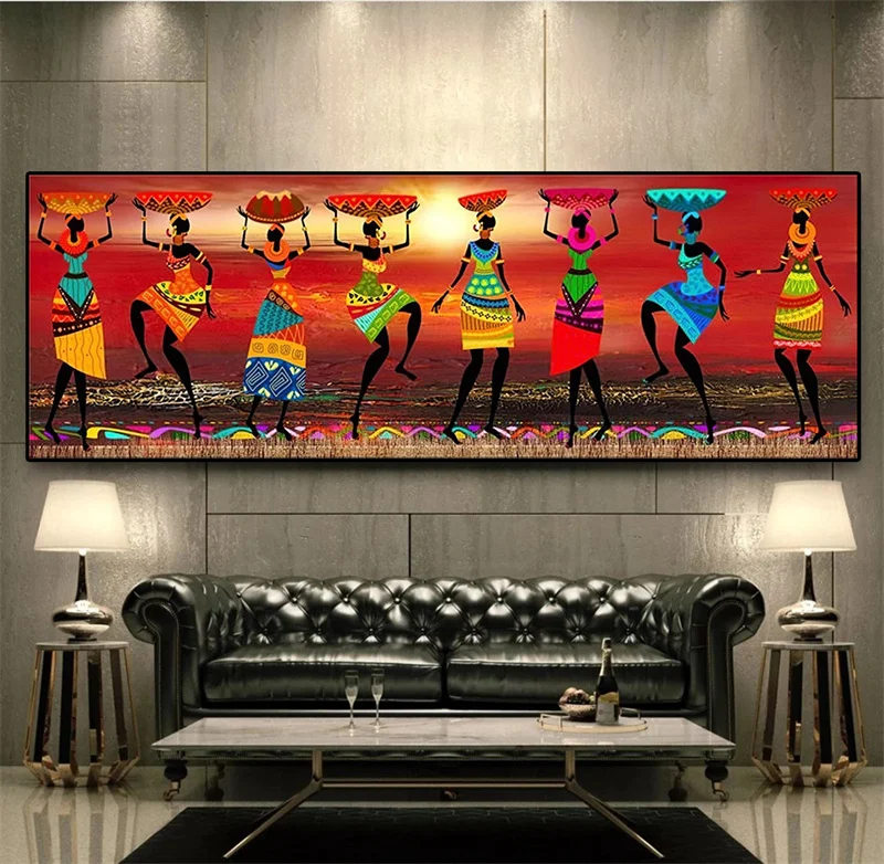 African Black Woman Dancing Oil Painting Print on The Canvas Living Room Decorative Posters Color Wall Art Picture Cuadros Decor